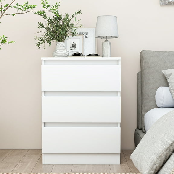Demi Bonn 24" Modern Nightstand, Side Table with 3 Drawer, End Table with Sturdy Base for Bedroom, Dorm and Small Spaces, White