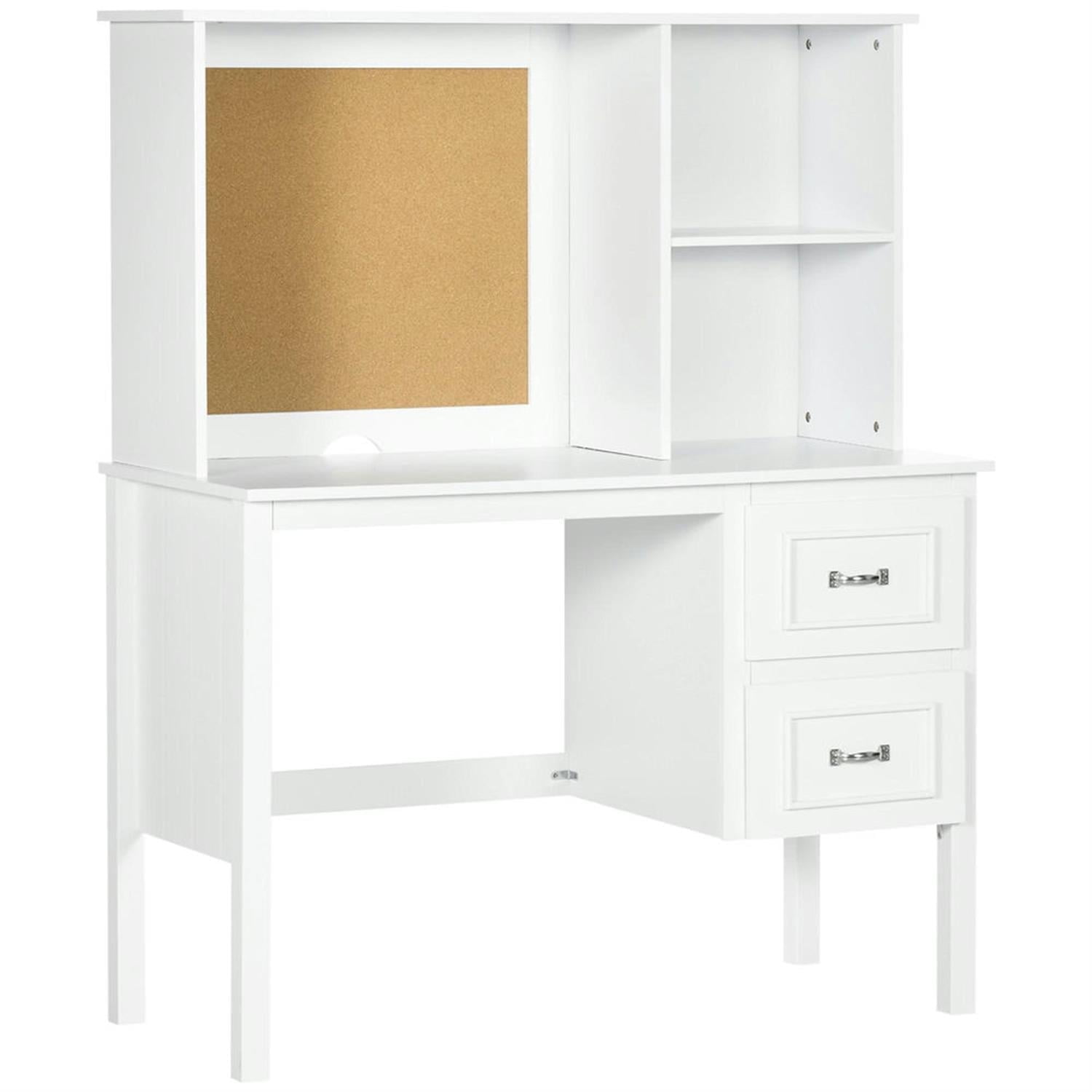 Demi Bonn Modern Office Desk with Cable Hole, Drawer and Storage Shelves, Home Computer Desk for Living Room, Office, Study Writing Table PC Desks, White