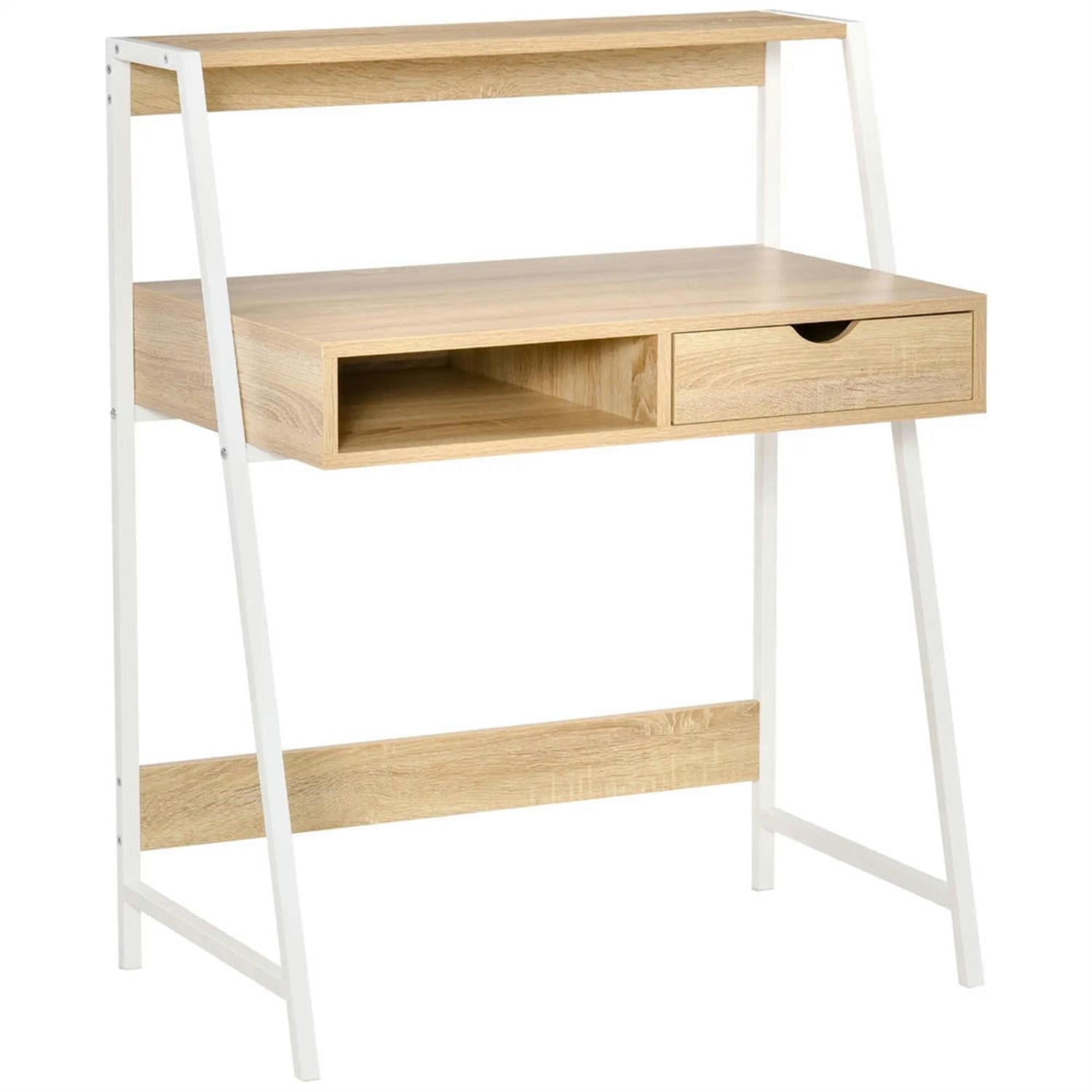 Demi Bonn Modern Office Desk with Drawer and Storage Shelves, Home Computer Desk for Living Room, Office, Study Writing Table PC Desks, Beige