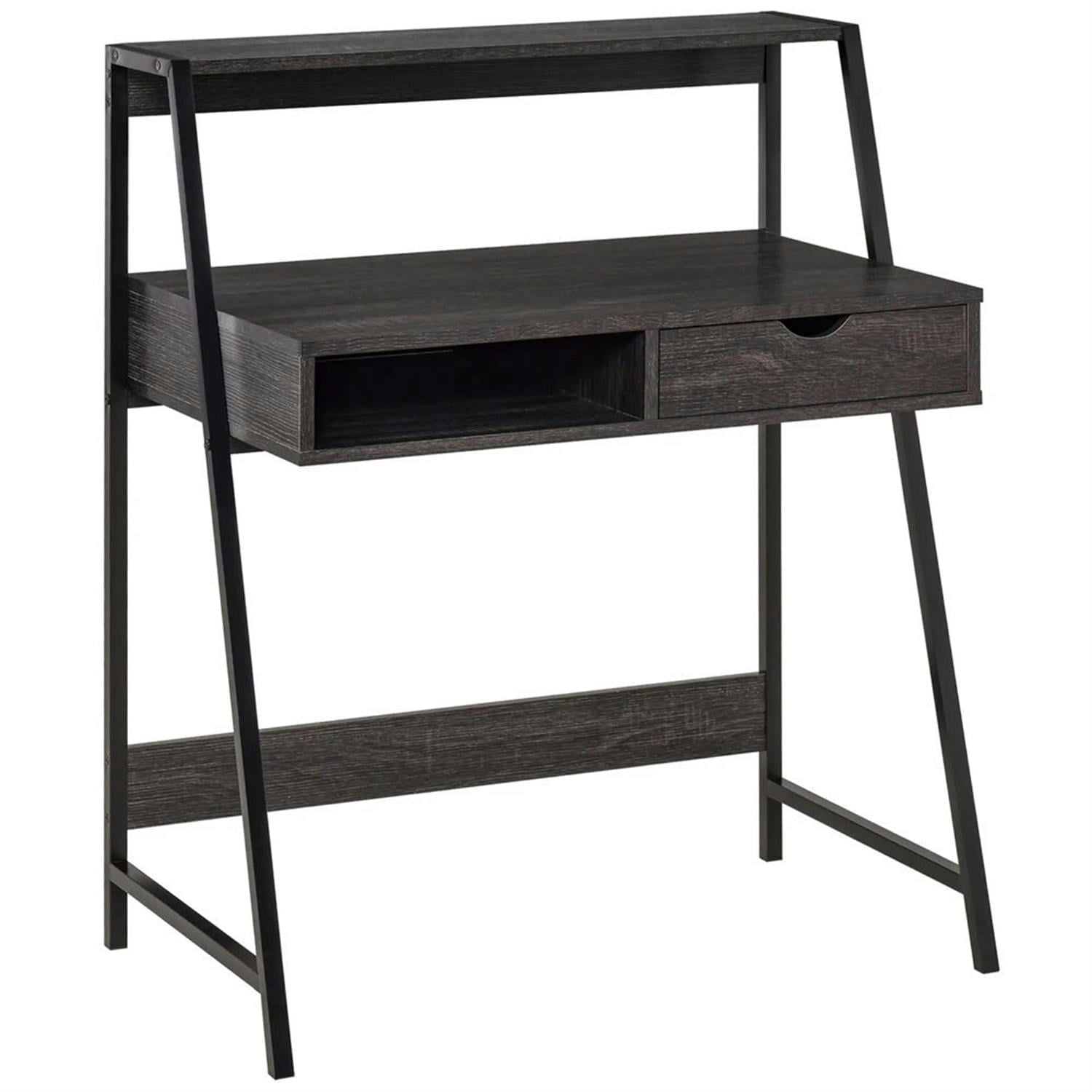 Demi Bonn Modern Office Desk with Drawer and Storage Shelves, Home Computer Desk for Living Room, Office, Study Writing Table PC Desks, Gray