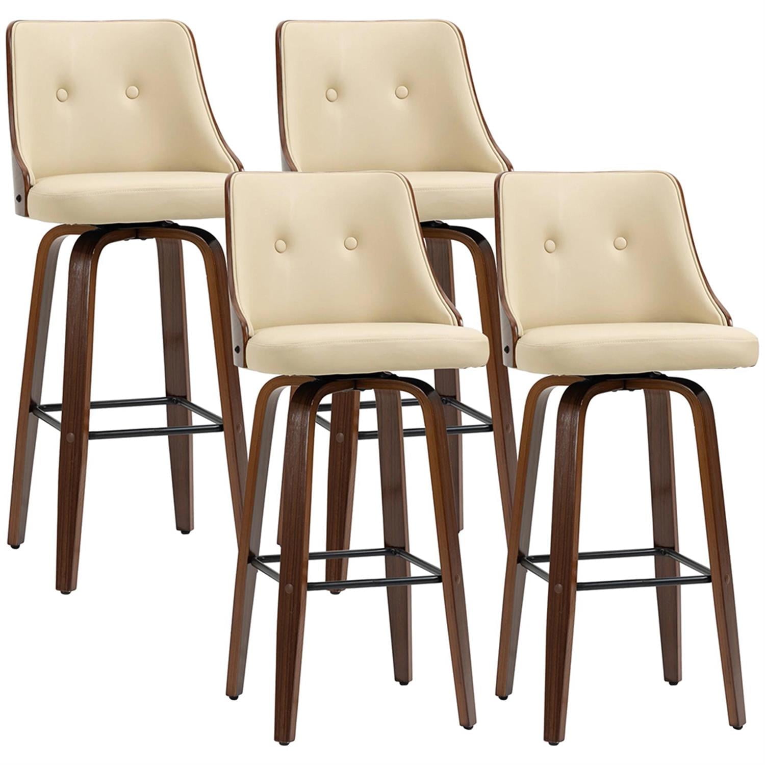 Demi Bonn Modern PU Leather Swivel Bar Stool Set of 4, Cushioned Bar Height Stool with Tufted Back and Solid Wood Legs for Kitchen, Dinning Room, Beige