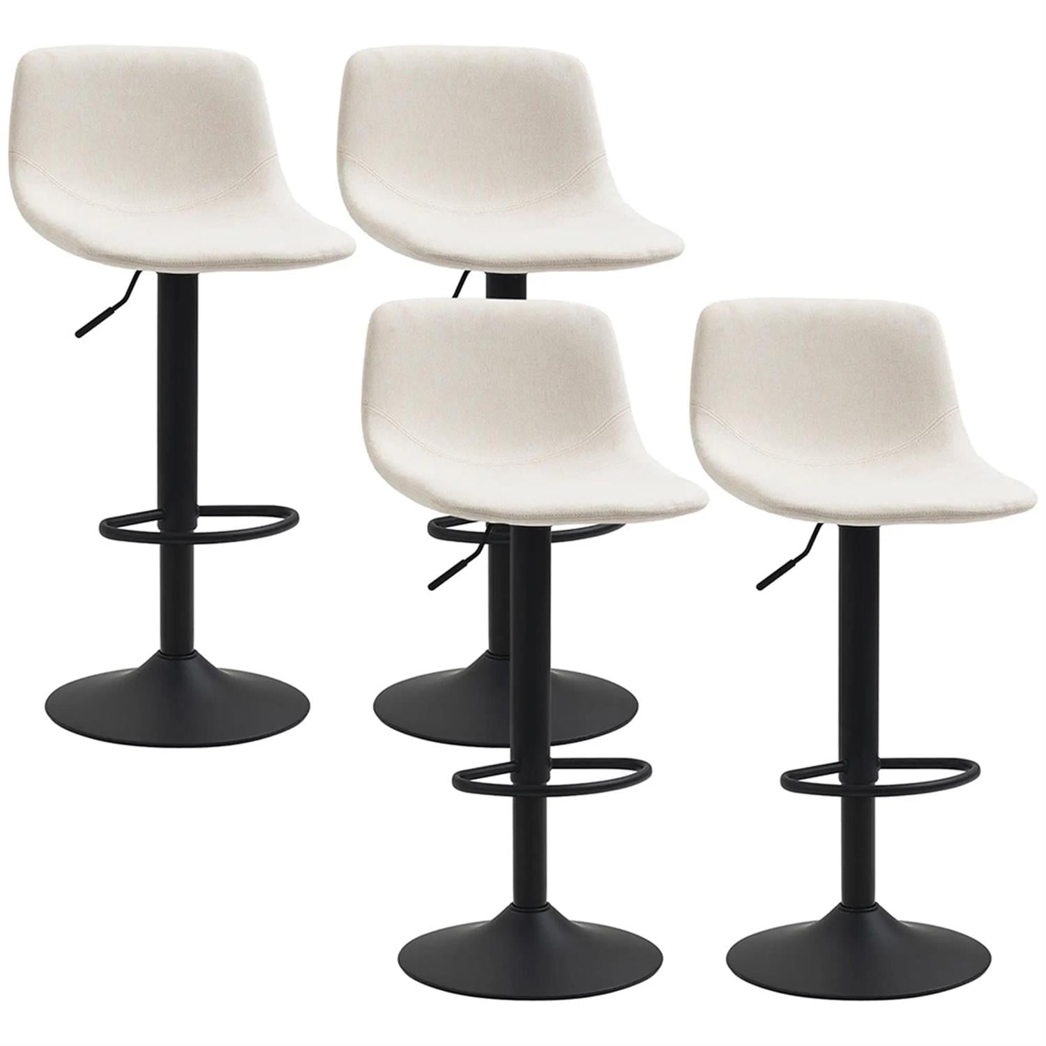 Demi Bonn Modern Swivel Bar Stool Set of 4 with Adjustable Height, Bar Height Stool with Upholstered Back and Steel Legs for Kitchen, Dinning Room, White