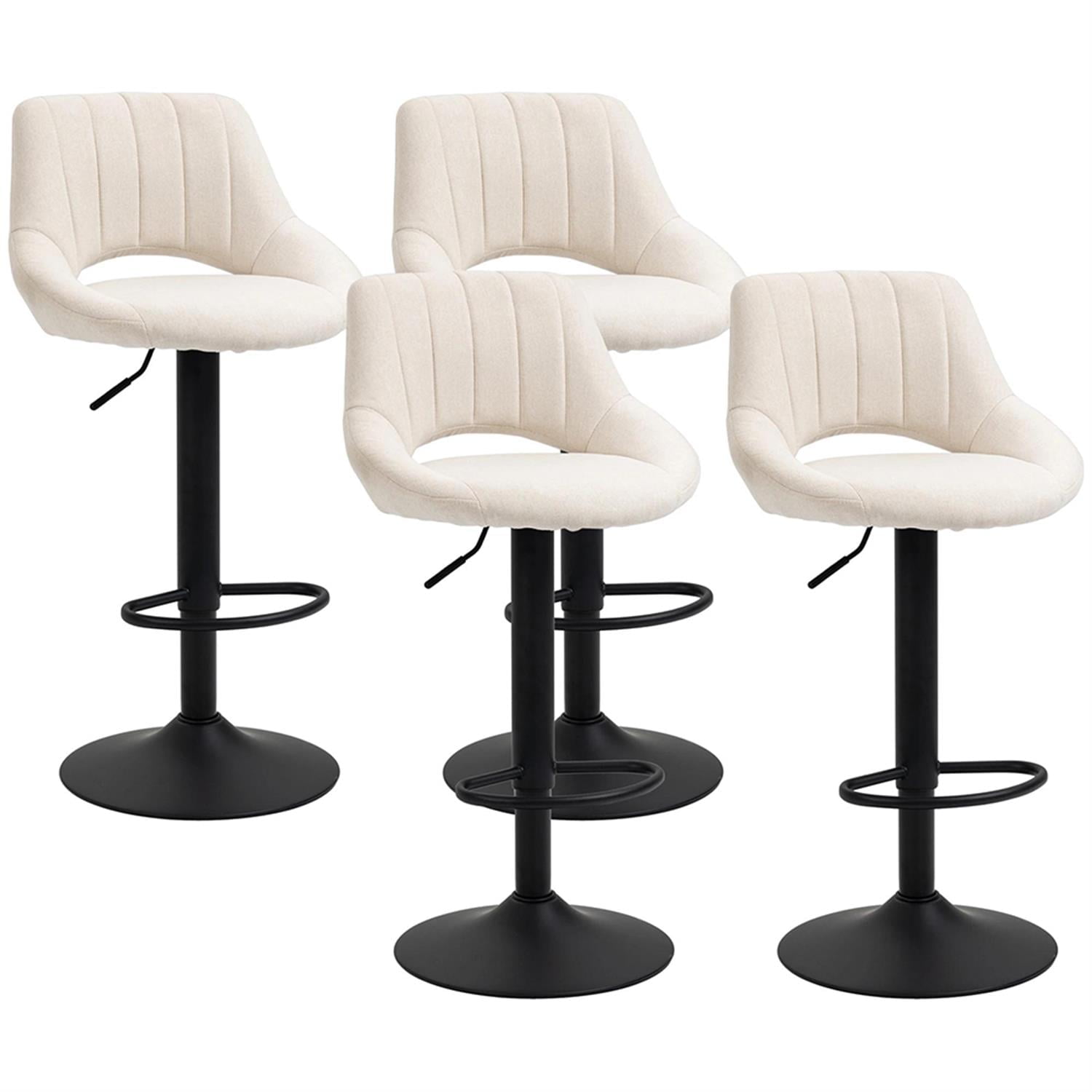 Demi Bonn Modern Swivel Bar Stool Set of 4 with Adjustable Height, Bar Height Stool with Upholstered Back and Steel Legs for Kitchen, Dinning Room, White