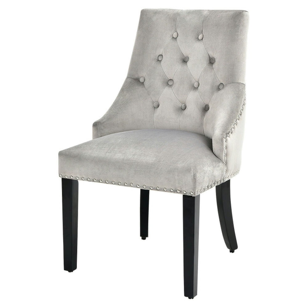 Demi Bonn Modern Upholstered Button-Tufted Dining Chair with Naild Trim and Backrest, Gray