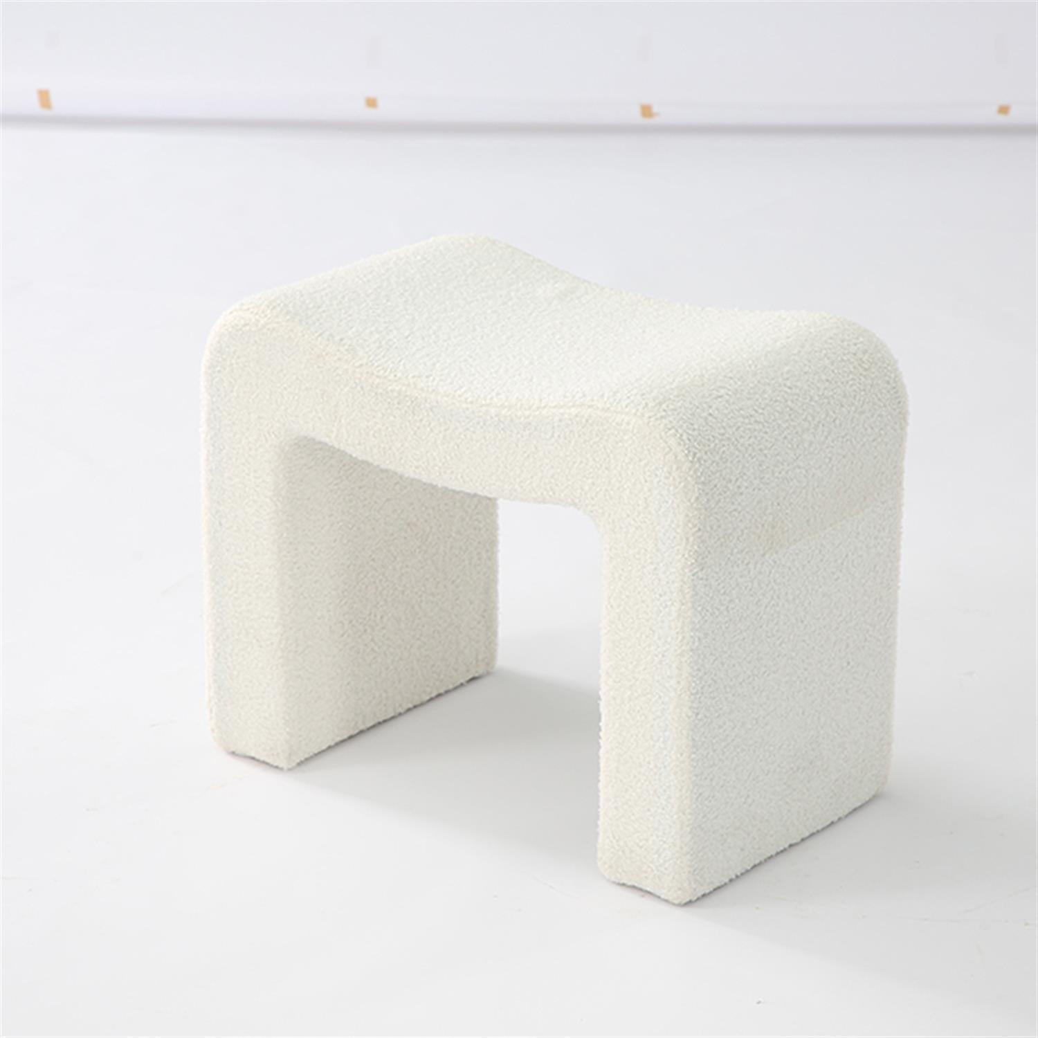 Demi Bonn Modern Vanity Stool, Fully Assembled Upholstered Ottoman Sofa Footrest for Living Room, Bedroom, Entryway and Office, White