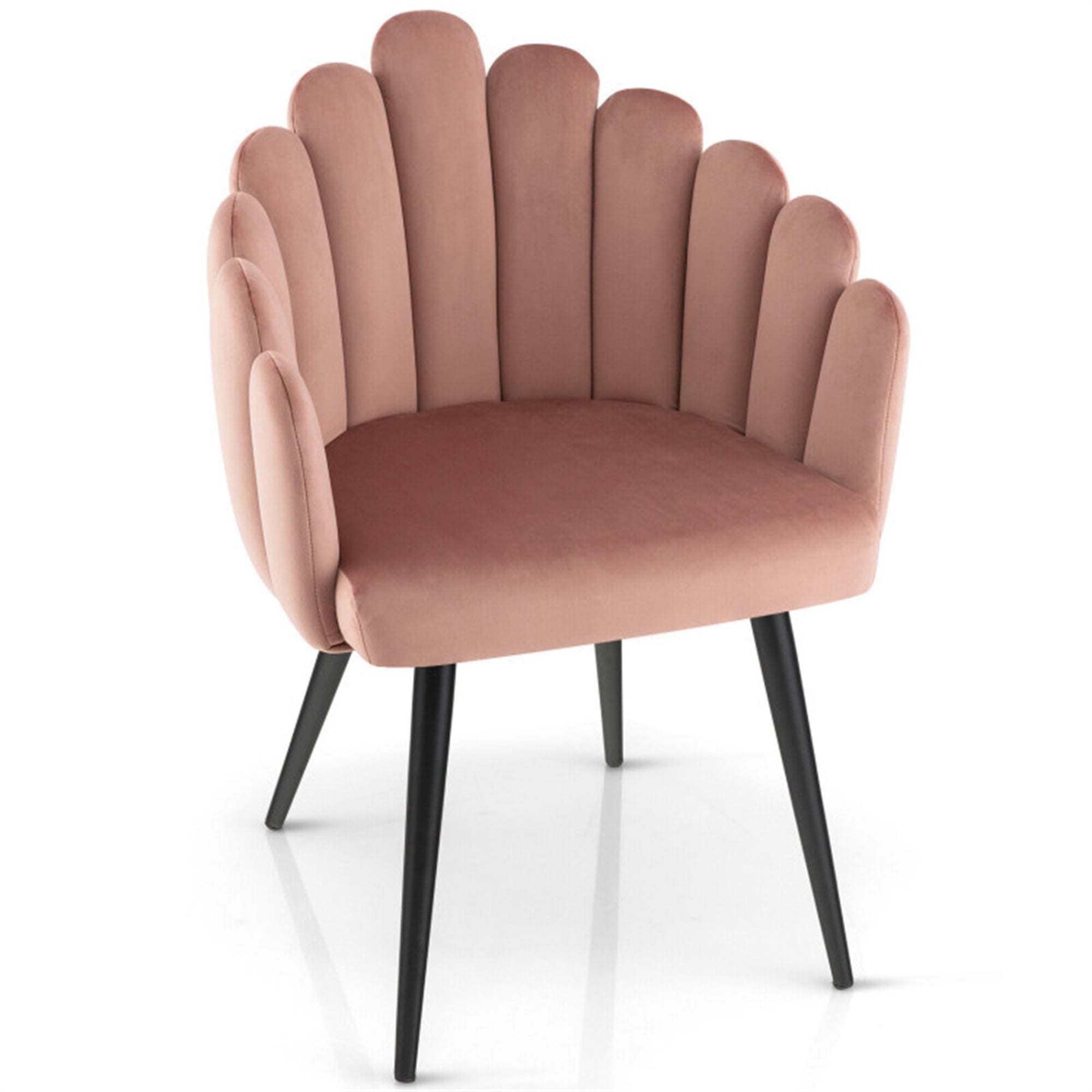 Finihen Modern Velvet Dining Chair with Metal Base and Petal Backrest, Pink Finihen Modern Velvet Dining Chair with Metal Base and Petal Backrest, Pink