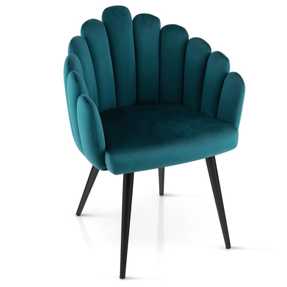 Finihen Modern Velvet Dining Chair with Metal Base and Petal Backrest, Teal