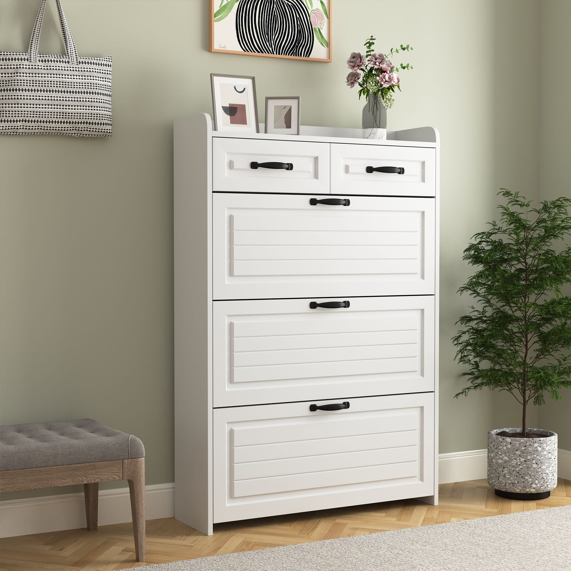 Finihen Narrow Shoe Storage Cabinet, Shoe Cabinet for Entryway with 3 Flip Drawers, Wood Hidden Freestanding Shoe Organizer for Hallway, Bedroom, Apartment, White Finihen Narrow Shoe Storage Cabinet, Shoe Cabinet for Entryway with 3 Flip Drawers, Wood Hidden Freestanding Shoe Organizer for Hallway, Bedroom, Apartment, White