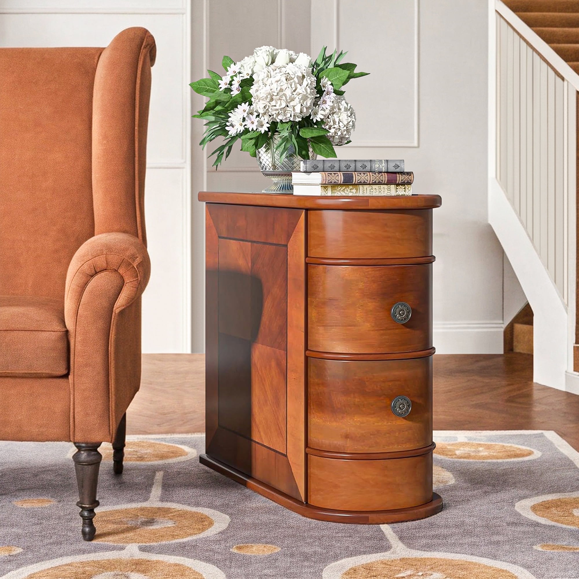 Demi Bonn Narrow Side Table with 2 Drawers, Wood Side End Table, Nightstand and Bedside Table with Storage, for Small Spaces, Brown