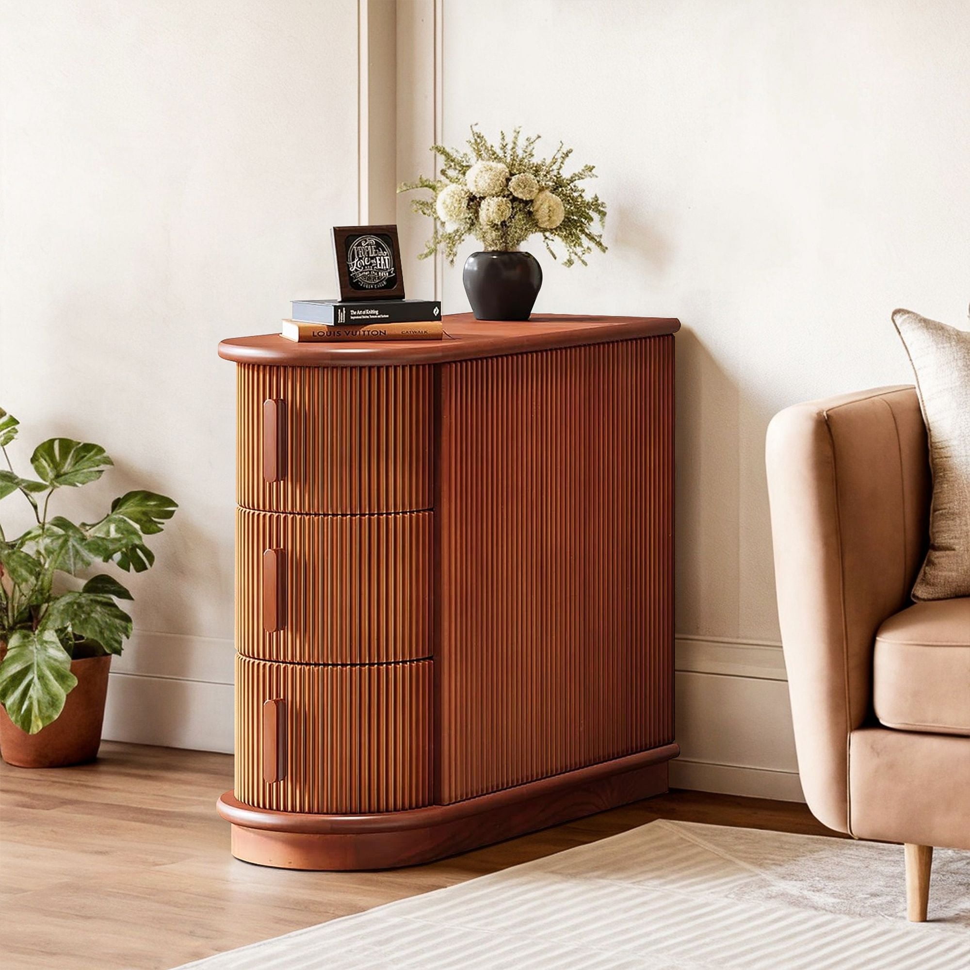 Demi Bonn Narrow Side Table with 3 Drawers, Wood Side End Table, Nightstand and Bedside Table with Storage, for Small Spaces, Brown