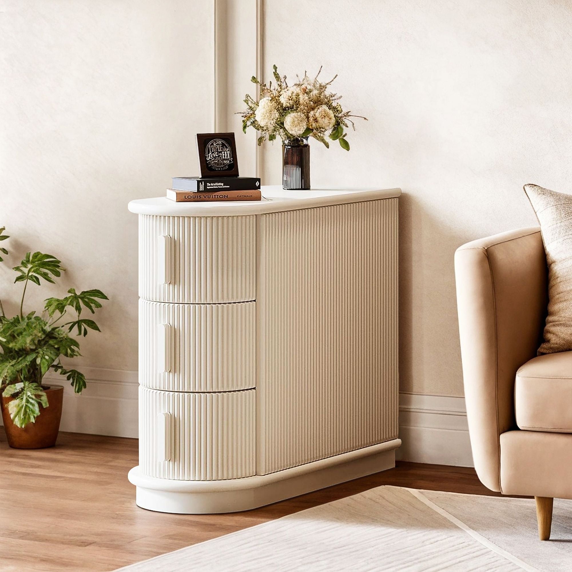 Demi Bonn Narrow Side Table with 3 Drawers, Wood Side End Table, Nightstand and Bedside Table with Storage, for Small Spaces, White