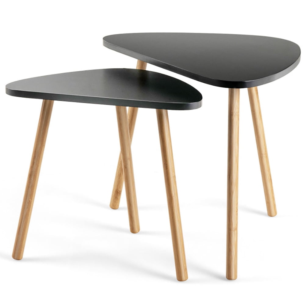 Finihen Nesting Coffee Table, Set of 2 Modern Nesting Coffee Tables Triangular Tabletop Bamboo Legs, for Living Room, Bedroom, Reception Room, Black Finihen Nesting Coffee Table, Set of 2 Modern Nesting Coffee Tables Triangular Tabletop Bamboo Legs, for Living Room, Bedroom, Reception Room, Black