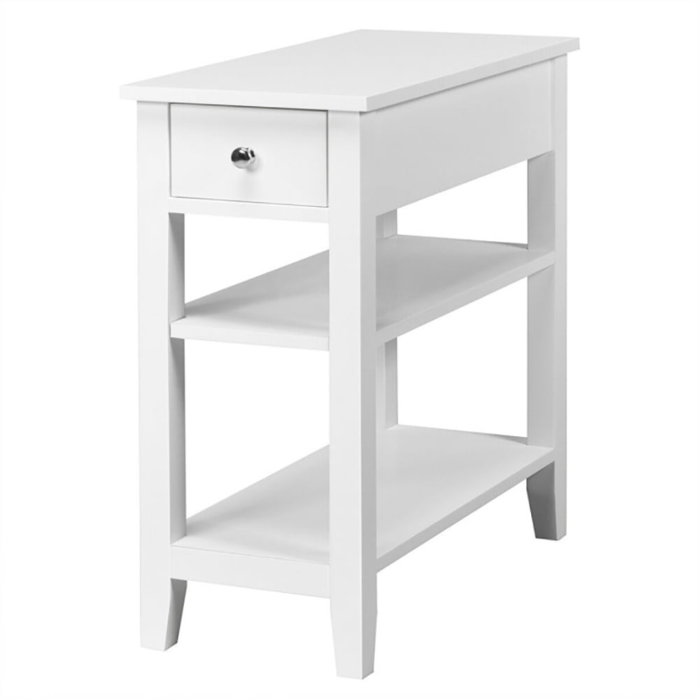 Finihen Nightstand, Bed Side Tables, 3-Tier Nightstand Bedside Table Sofa Side with Double Shelves Drawer, for Bedroom, White Finihen Nightstand, Bed Side Tables, 3-Tier Nightstand Bedside Table Sofa Side with Double Shelves Drawer, for Bedroom, White