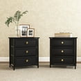 thumbnail image 1 of Demi Bonn Nightstand Set of 2, Bedside Table with 3 Decorated Drawers, Wood Accent Side End Table with Storage for Bedroom, Black, 1 of 8