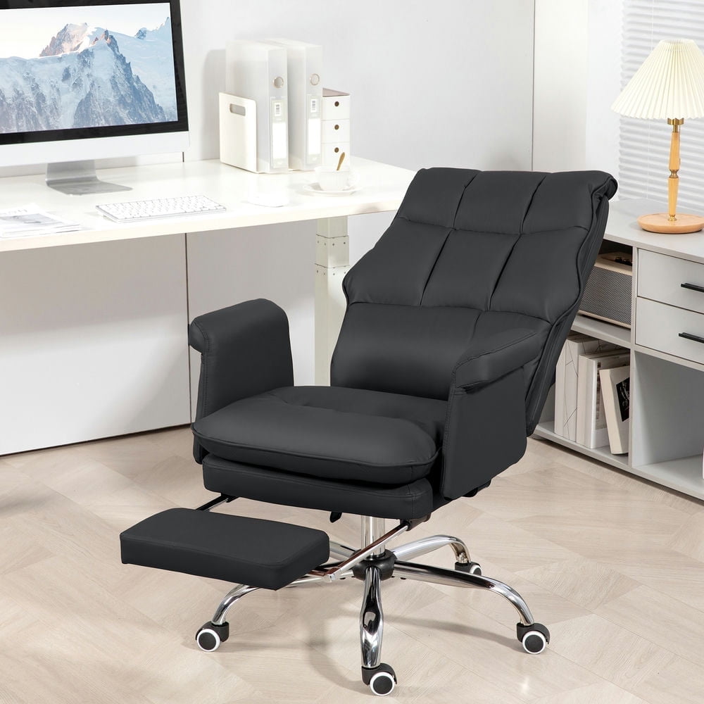 Demi Bonn Office Chair with Footrest, Ergonomic High Back Design Executive Computer Desk Chair, Reclining, PU Leather for Home Work Comfort, Black