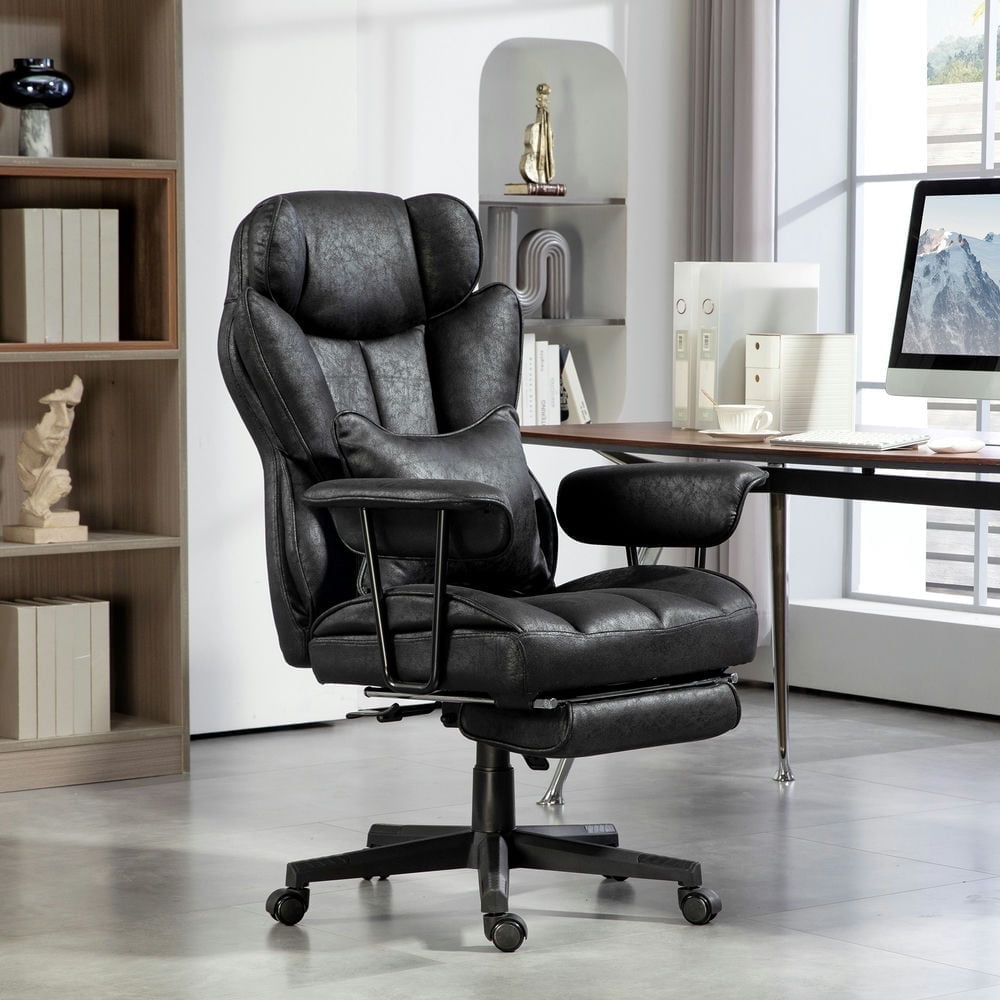 Demi Bonn Office Desk Chair with Foot Rest, Lumbar Support, Reclining Function and Wide Seat, Ergonomic Computer Chair for Home Office Work Comfort, Black