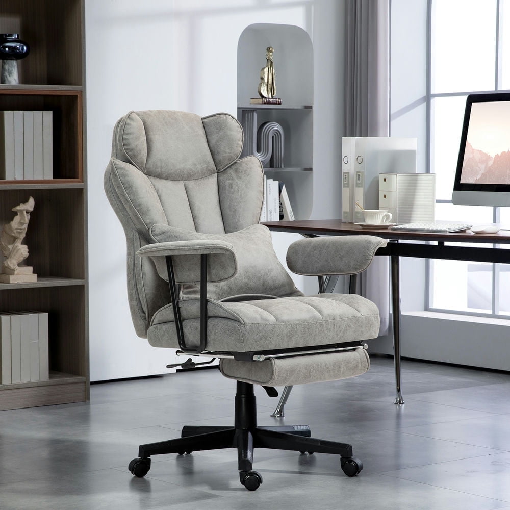 Demi Bonn Office Desk Chair with Foot Rest, Lumbar Support, Reclining Function and Wide Seat, Ergonomic Computer Chair for Home Office Work Comfort, Gray