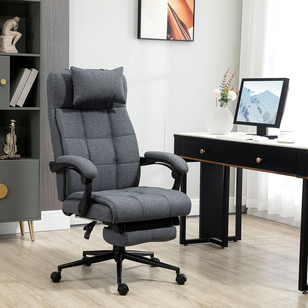 Finihen Office Desk Chair with Adjustable Height Upholstered Retractable Footrest, Headrest and Padded Armrest, Ergonomic Computer Chair, Gray Finihen Office Desk Chair with Adjustable Height Upholstered Retractable Footrest, Headrest and Padded Armrest, Ergonomic Computer Chair, Gray