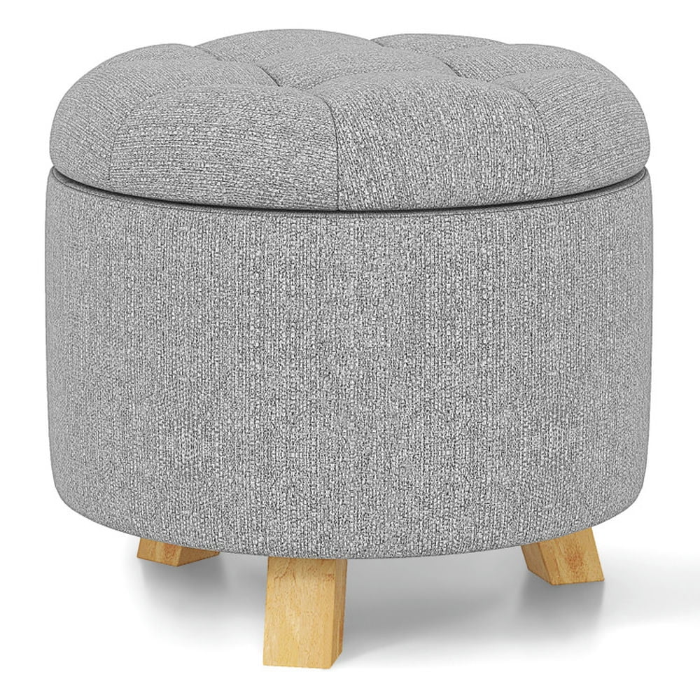 Finihen Ottoman, Foot Stool, Upholstered Round Ottoman with Solid Rubber Feet, for Living Room, Bedroom, Dressing Room, Gray Finihen Ottoman, Foot Stool, Upholstered Round Ottoman with Solid Rubber Feet, for Living Room, Bedroom, Dressing Room, Gray