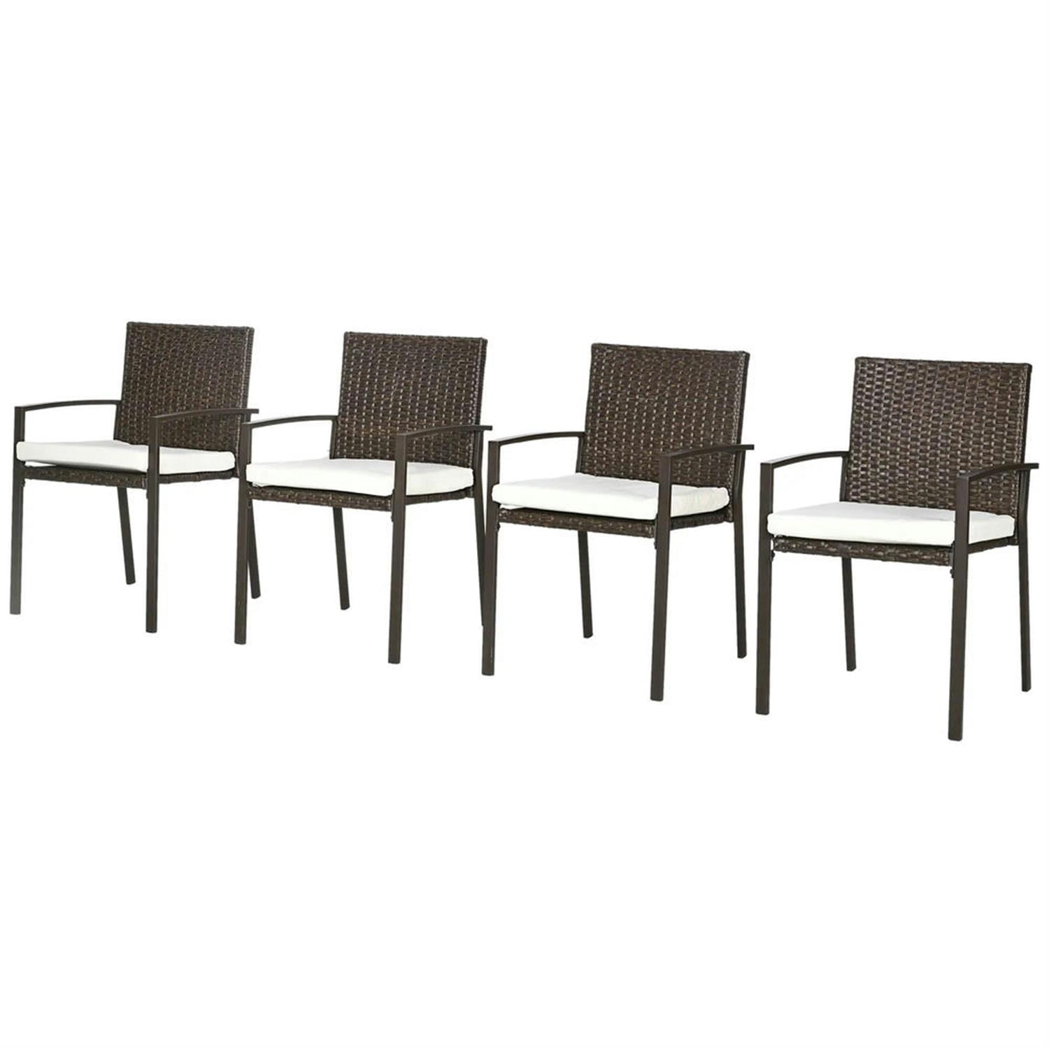 Demi Bonn Outdoor Dining Chairs Set of 4, PE Rattan Patio Dining Room Chairs with Cushion for Garden, Backyard, Lawn, Brown