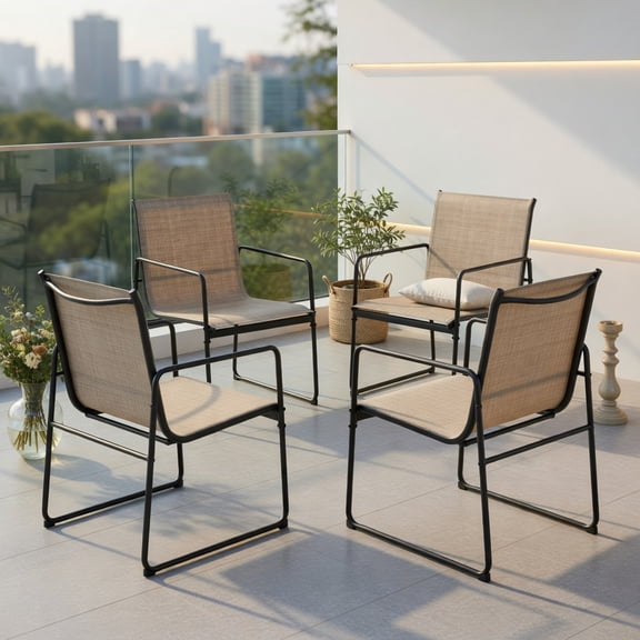 Demi Bonn Outdoor Dining Chairs Set of 4, Patio Furniture Chair with Breathable Seat and Backrest for Yard, Garden, Brown