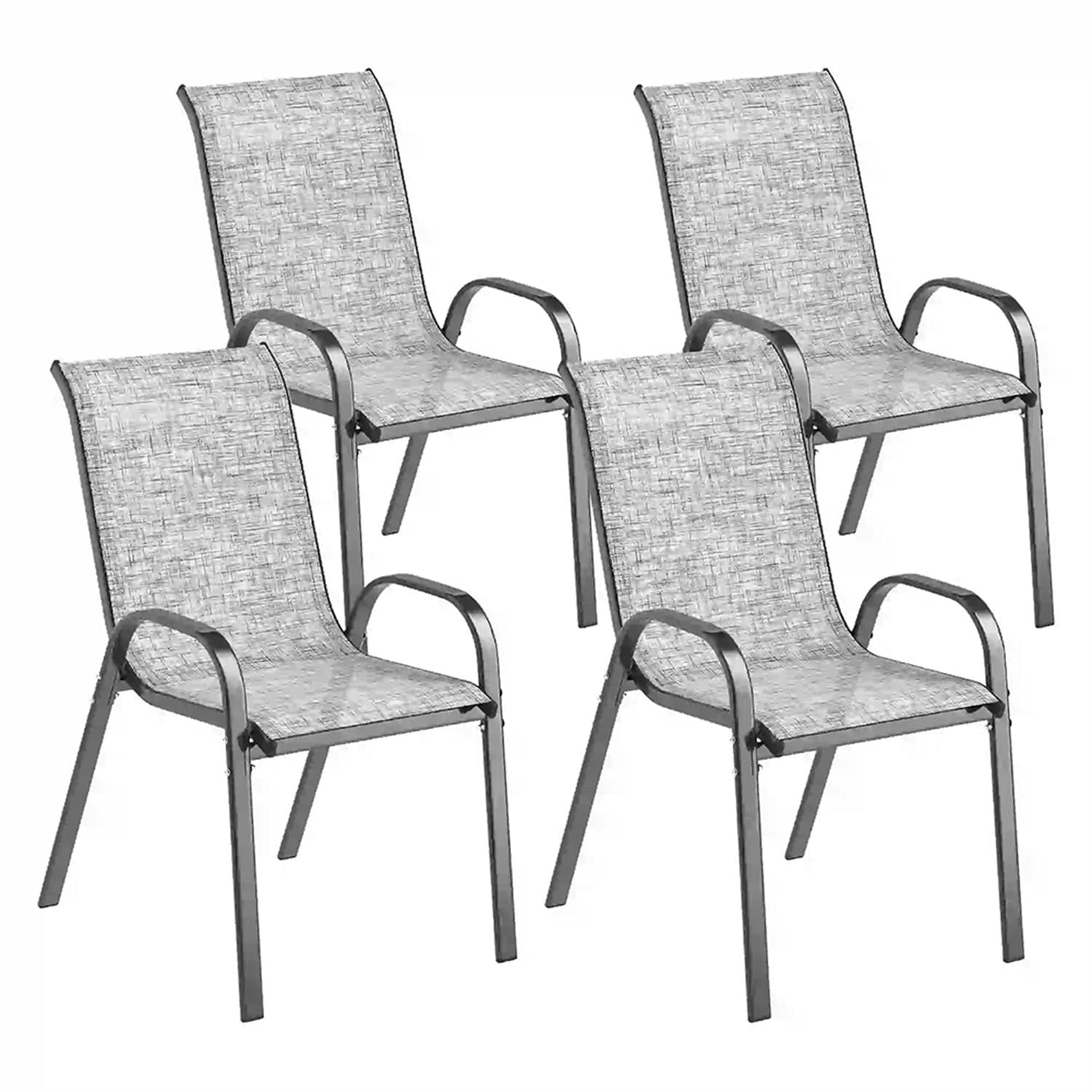 Demi Bonn Outdoor Dining Chairs Set of 4, Stackable Patio Chair with High Back, Breathable Mesh Seat for Garden, Backyard, Deck, Porch, Lawn, Gray
