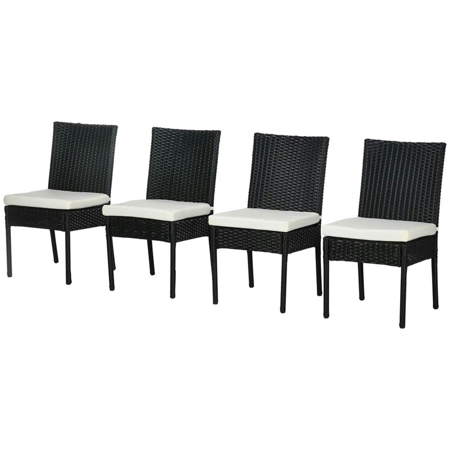 Demi Bonn Outdoor Dining Chairs Set of 4 with Backrest, PE Rattan Patio Dining Room Chairs with Cushion for Garden, Backyard, Lawn, Black
