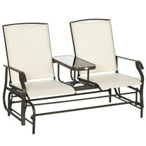 Demi Bonn Outdoor Glider Chairs with Center Table, Metal Frame Patio Loveseat Bench with Breathable Mesh Fabric and Armrests for Backyard Garden Porch, Beige