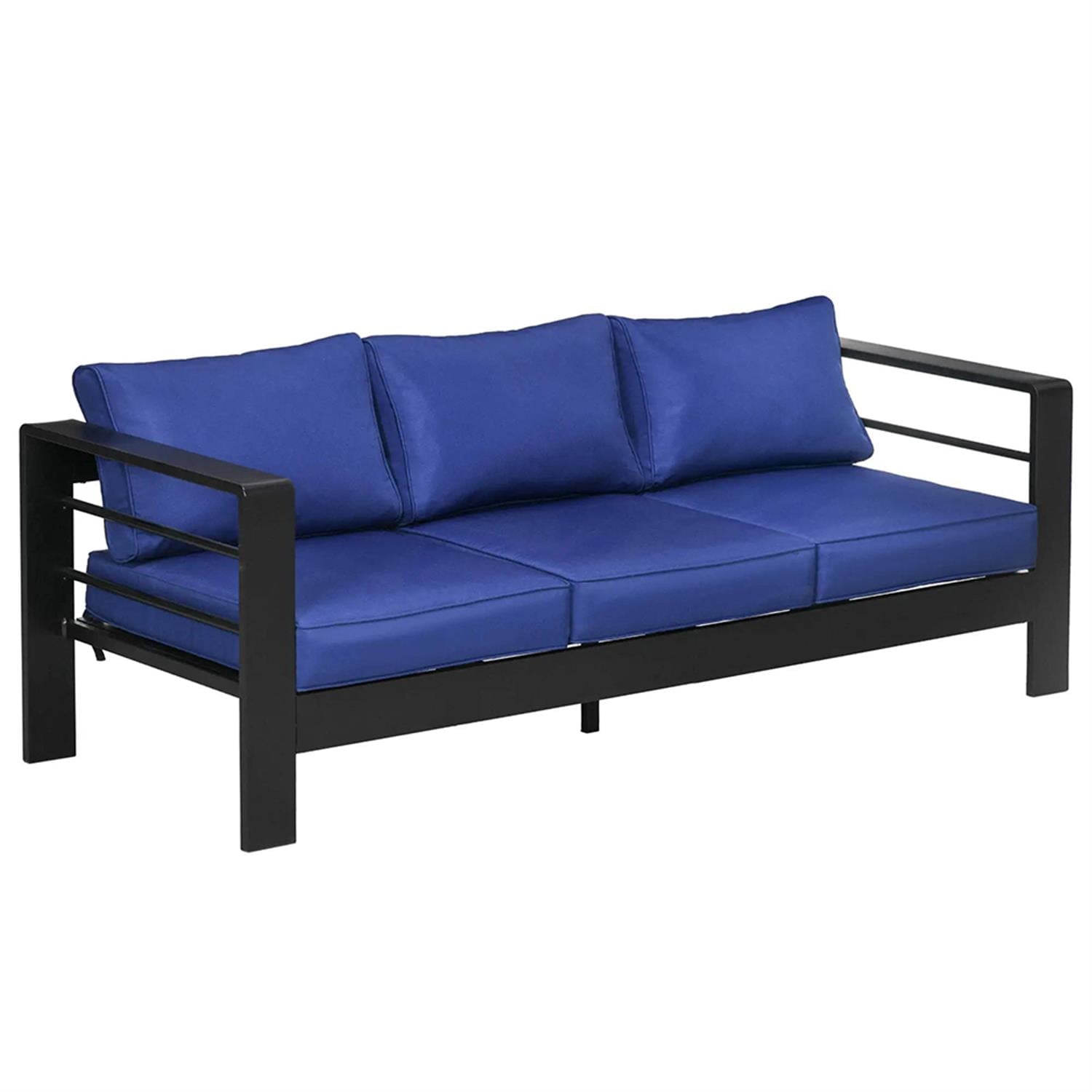 Demi Bonn Outdoor Loveseat Sofa Aluminum Patio Furniture with Wide Armrests, All-Weather Metal Outdoor Couch with Cushions, Blue