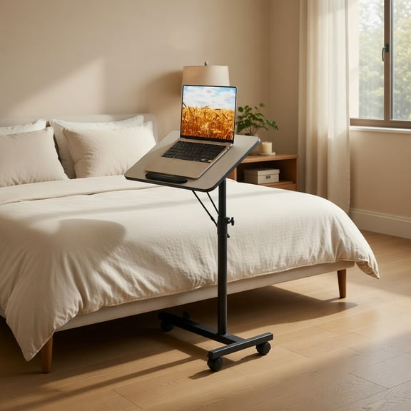 Demi Bonn Overbed Rolling Food Tray Table, Laptop Workstation for Laptops, Books, Tablets, and Art, Balck