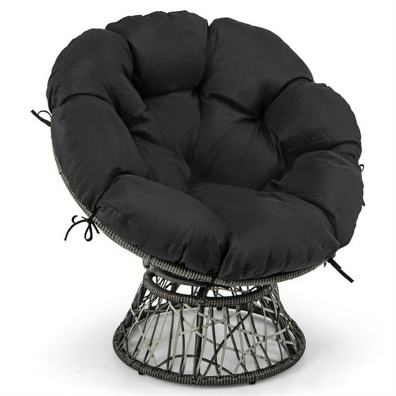 Demi Bonn PE Wicker Papasan Chair with Thick and Removable Cushion, Outdoor Accent Furniture Fire Pit Lounge Chairs for Yard, Garden, Patio, Black