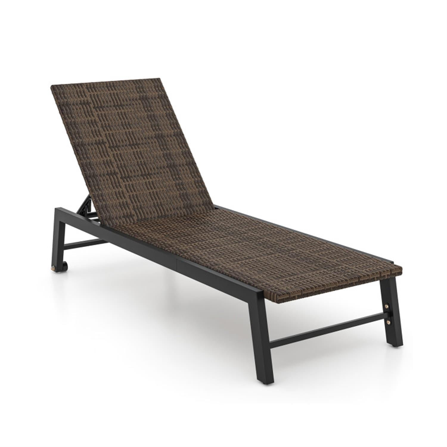 Demi Bonn PE Wicker Patio Outdoor Chaise Lounge Chair with Wheels for Poolside Backyard and Deck, Brown