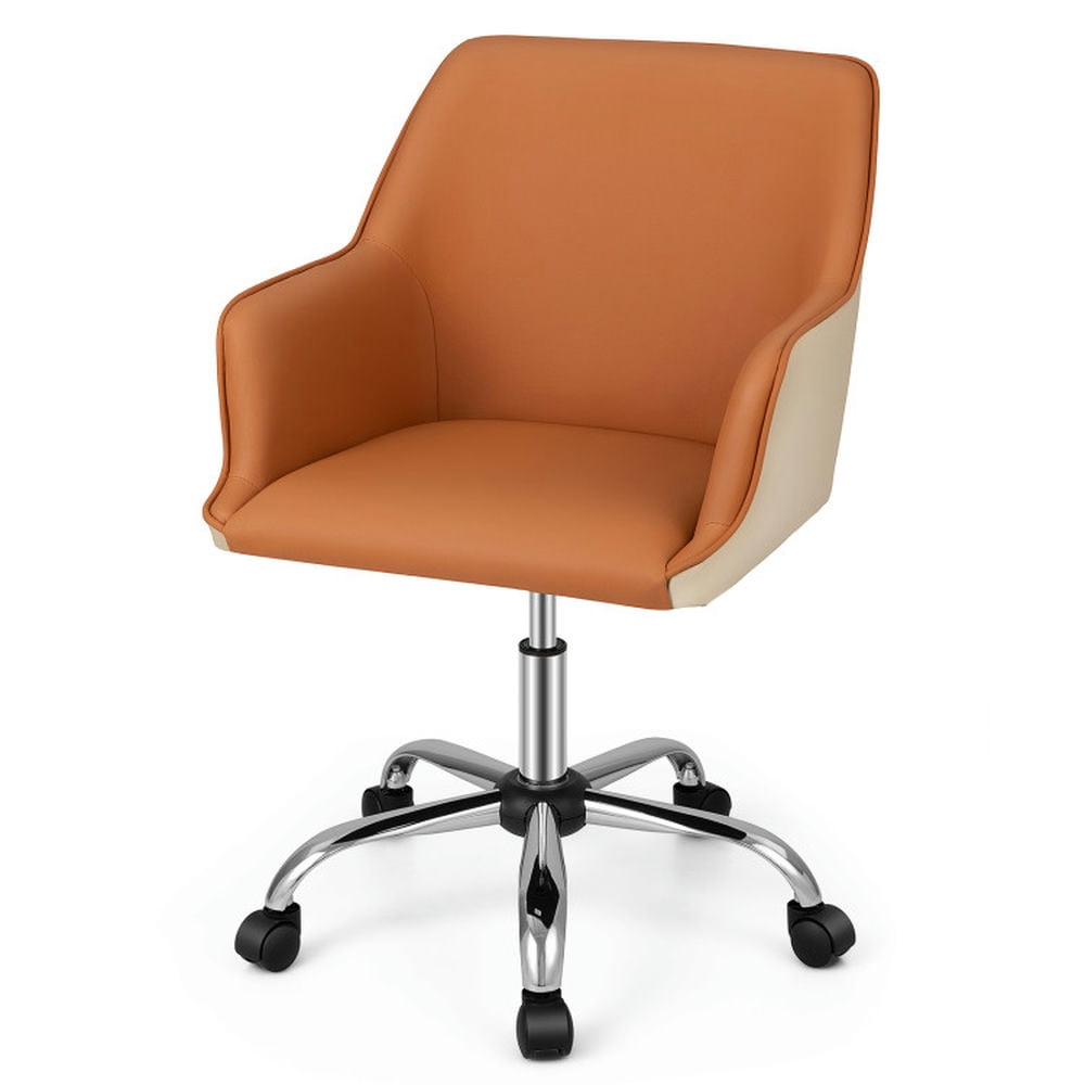 Finihen PU Covered Office Chair with Adjustable Height and Sponge Padded Cushion, Rolling Work Computer Desk Chair, Brow