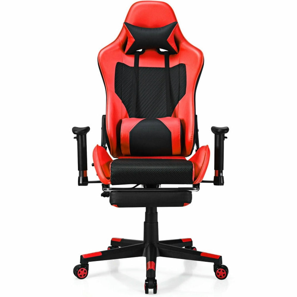 Finihen PU Leather Gaming Chair with USB Massage Lumbar Pillow and Footrest, Computer Chair for Office or Gaming, Red Finihen PU Leather Gaming Chair with USB Massage Lumbar Pillow and Footrest, Computer Chair for Office or Gaming, Red