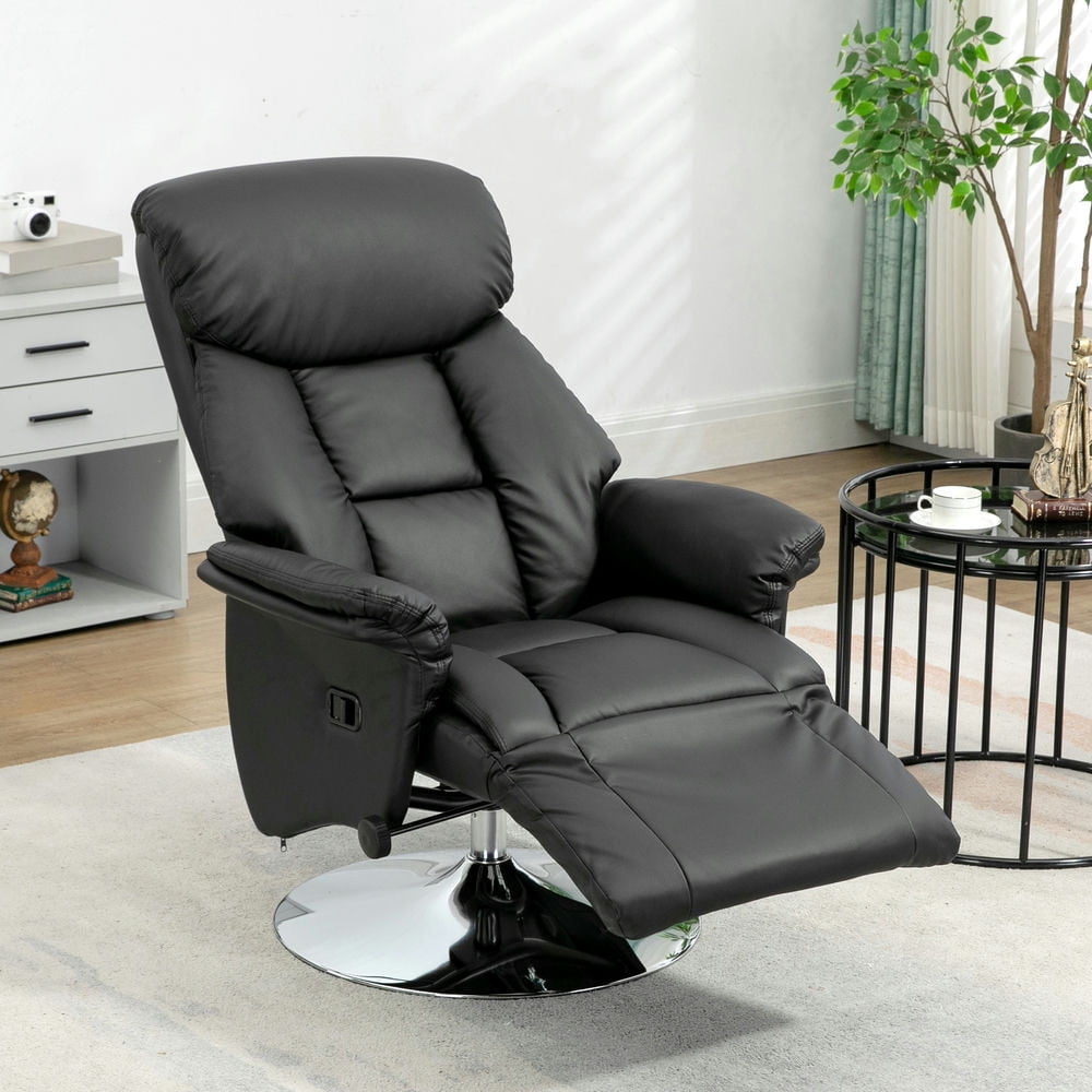 Finihen PU Leather Manual Recliner, Adjustable Swivel Lounge Chair with Retractable Footrest, Padded Armrest for Living Room, Black Finihen PU Leather Manual Recliner, Adjustable Swivel Lounge Chair with Retractable Footrest, Padded Armrest for Living Room, Black