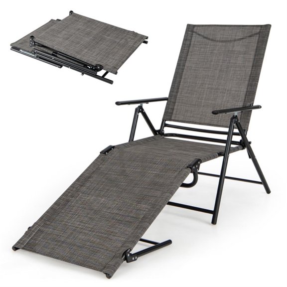 Demi Bonn Patio Folding Chaise Lounge Chairs Recliner with 6-Level Backrest for Outside Pool, Sunbathing and Reading on Stomach, Brown