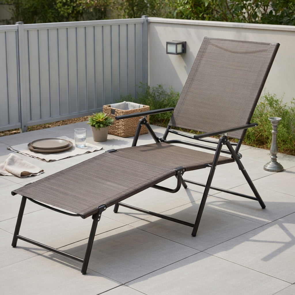 Demi Bonn Patio Folding Chaise Lounge Chairs Recliner with 6-Level Backrest for Outside Pool, Sunbathing and Reading on Stomach, Brown