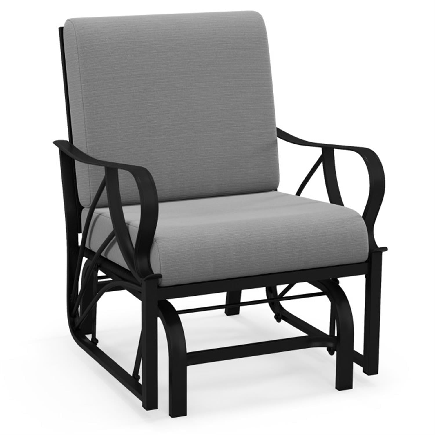 Demi Bonn Patio Glider Rocking Chair with Thick Cushion and Curved Armrest, Outdoor Glider Chairs for Porch, Balcony, Poolside, Gray
