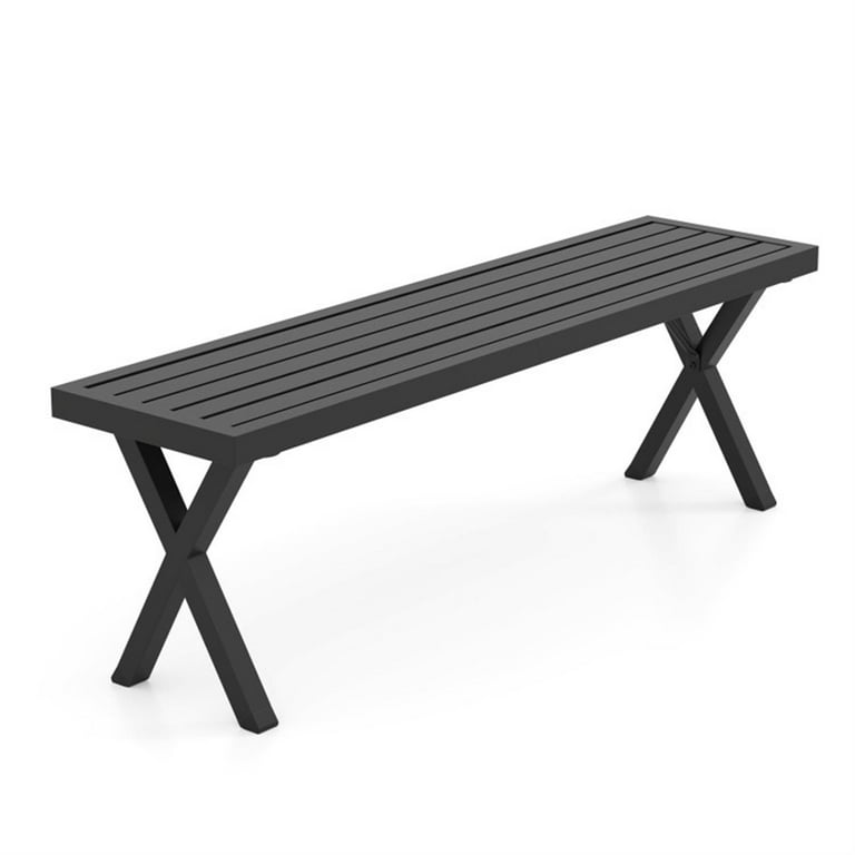 Finihen Patio Metal Bench with Slatted Seat and X Legs, Outdoor