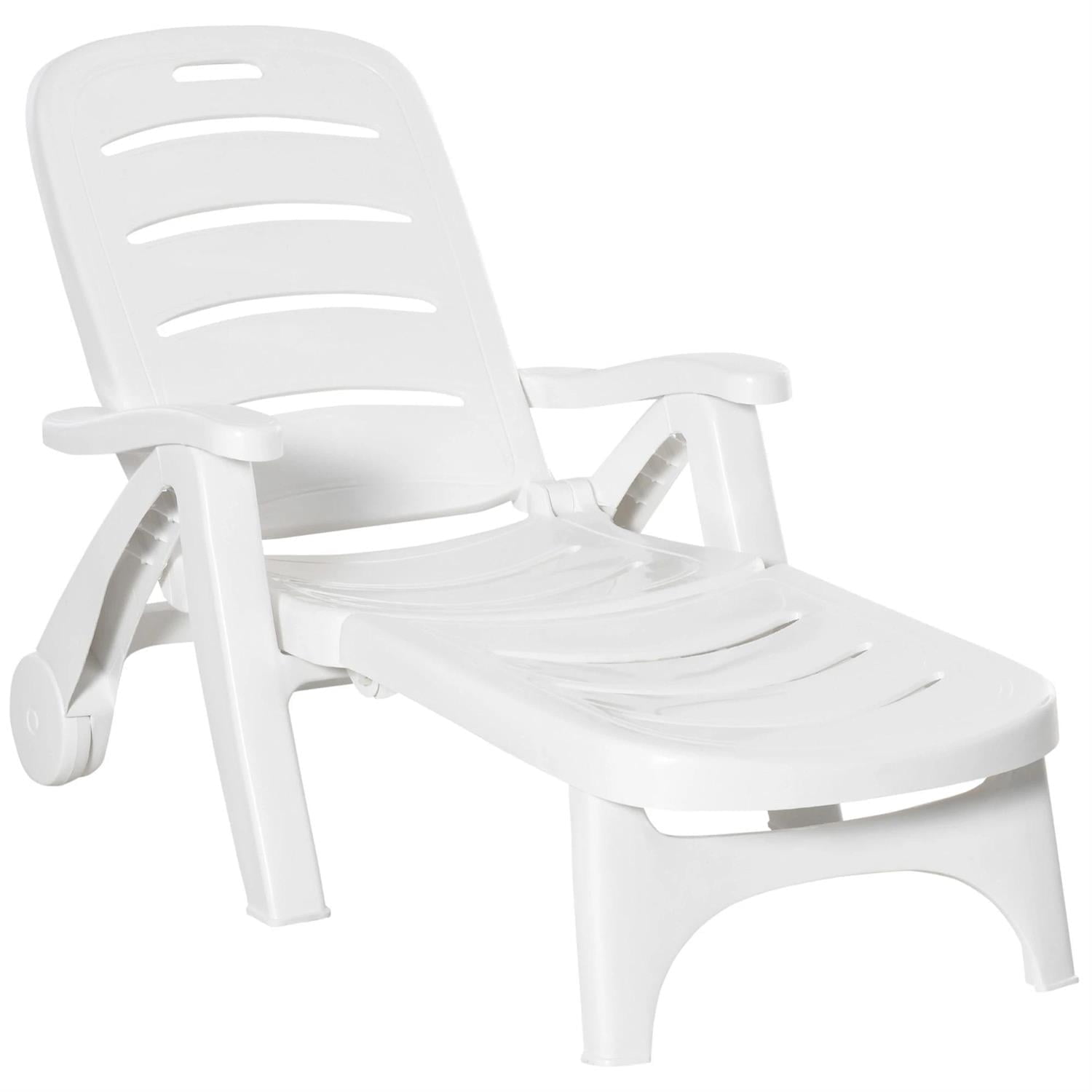Demi Bonn Patio Outdoor Chaise Lounges, 5 Level Adjustable Backrest Lounge Chair with Wheels, Folding Tanning Chair for Pool, Beach, Patio, Garden, White