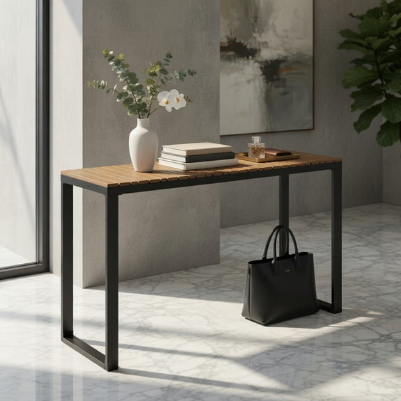 Demi Bonn Patio Rectangle Console Table with Long-Lasting WPC Tabletop, Outdoor Dining Tables for Balcony Patio Garden Poolside, Brown