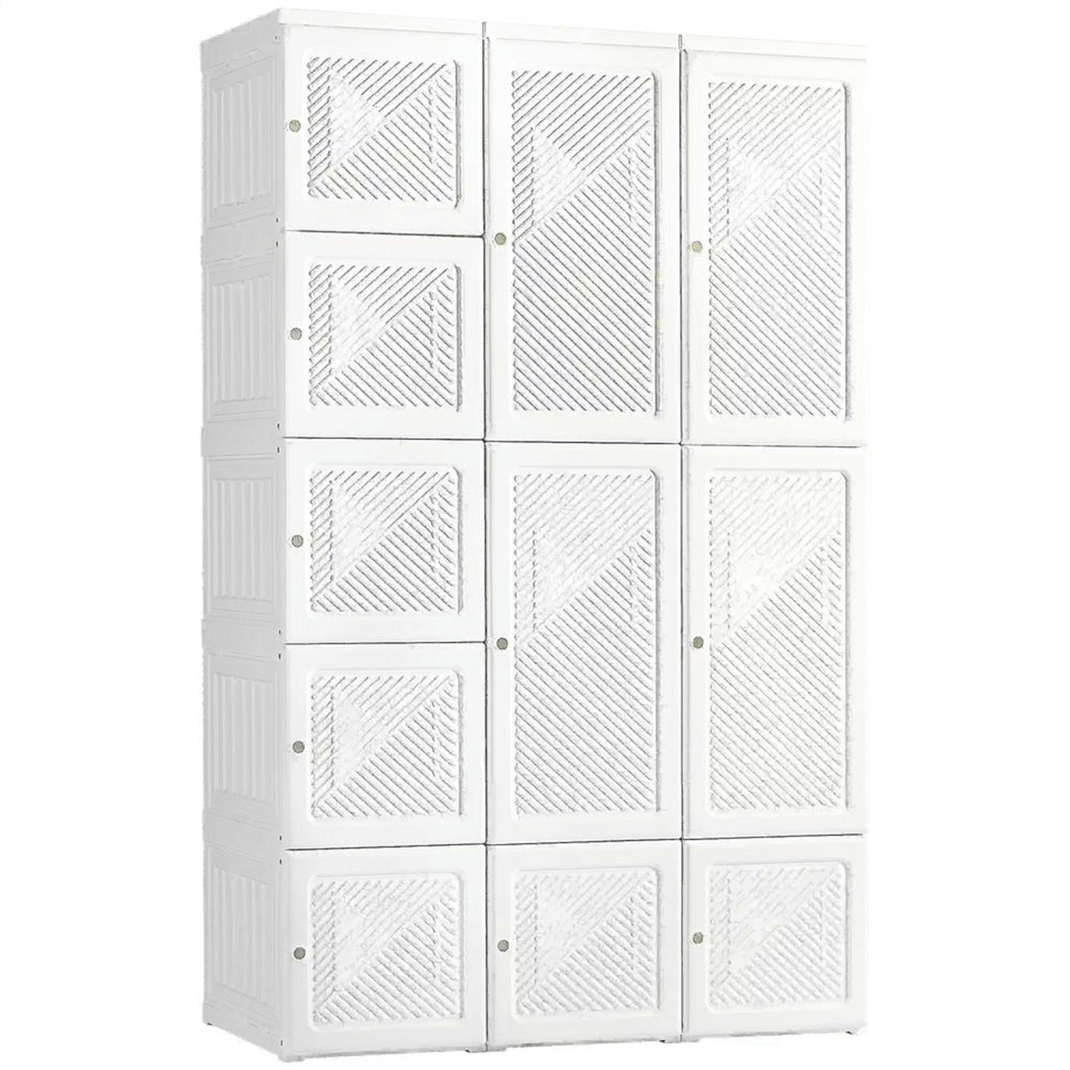Demi Bonn Portable Floor Cabinet, Folding Bedroom Armoire with 8 Cube Compartments, 2 Hanging Rods and 11 Magnet Doors, Freestanding Clothes Storage Unit, White