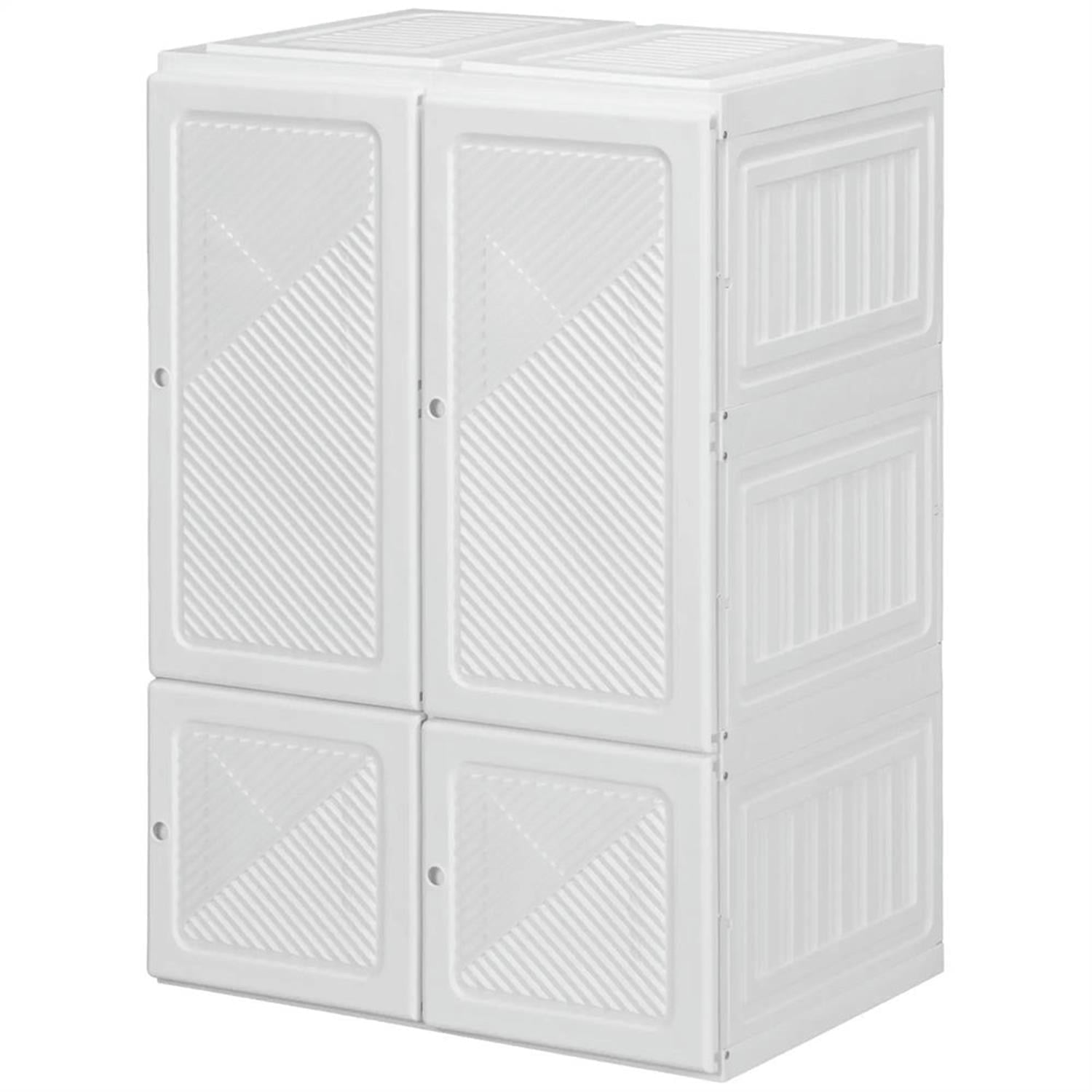 Demi Bonn Portable Floor Cabinet, Folding Bedroom Armoire with 6 Cube Compartments and Magnet Doors, Freestanding Clothes Storage Unit, White