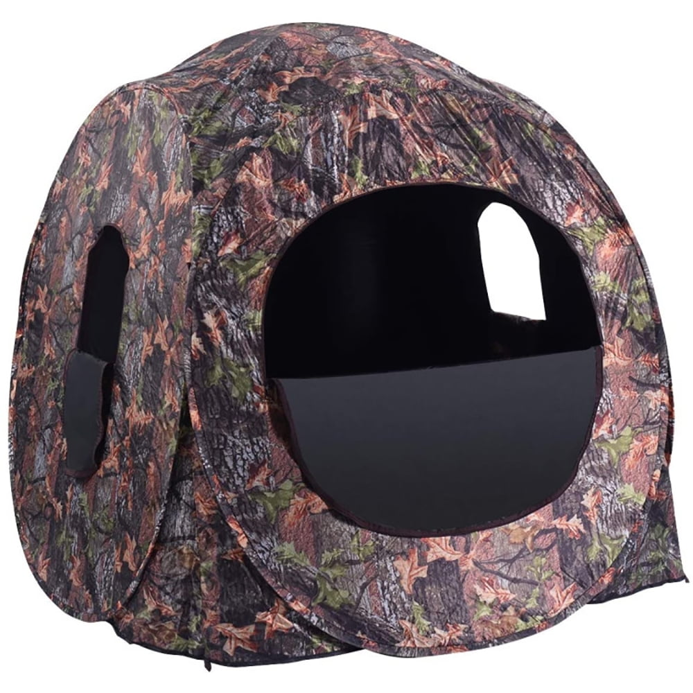 Demifill Portable Pop Up Ground Camo Blind Hunting Enclosure, Hunting Blind Tent with Portable Bag and Tent Stakes, Pop Up Tent for Outdoor, Brown