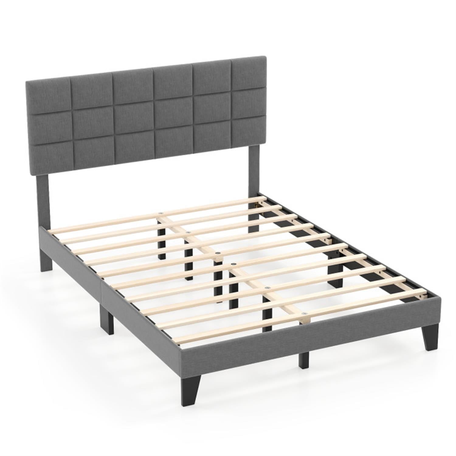 Demi Bonn Queen Size Bed Frame with Adjustable Headboard, Modern Linen Platform Bed Frame with 10 Strong Wood Slat Support, No Box Spring Needed, Gray
