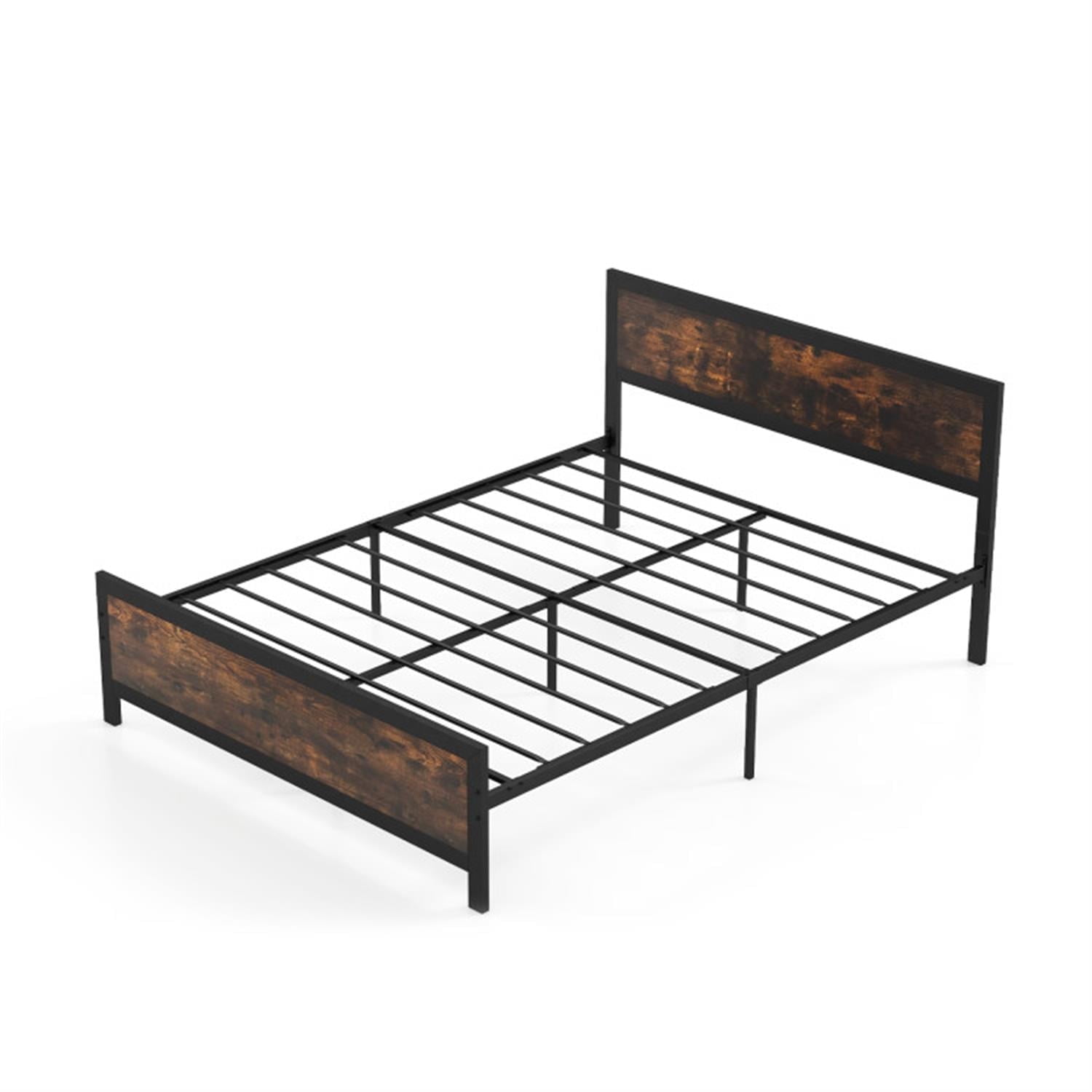 Demi Bonn Queen Size Bed Frame with Headboard and Footboard, Modern Metal Platform Bed Frame with Under Bed Storage, No Box Spring Needed, Brown