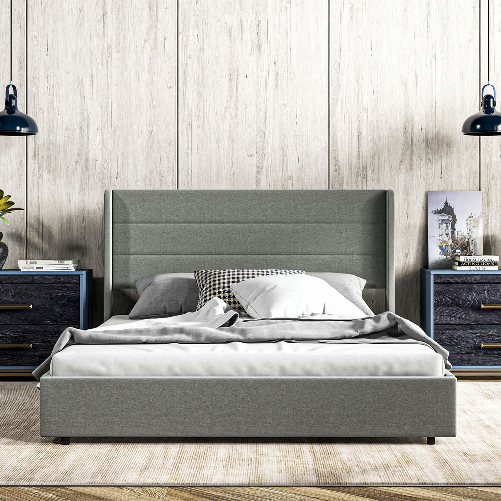 Finihen Queen Size Bed frame with Headboard, Upholstered Platform Bed Frame with Storage Drawers, Easy Assembly, No Box Spring Needed, Gray Finihen Queen Size Bed frame with Headboard, Upholstered Platform Bed Frame with Storage Drawers, Easy Assembly, No Box Spring Needed, Gray