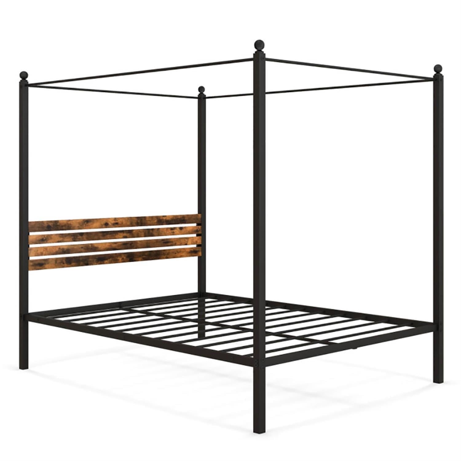 Demi Bonn Queen Size Canopy Metal Platform Bed Frame with Under Bed Storage, Steel Slat Support, No Box Spring Needed, Black
