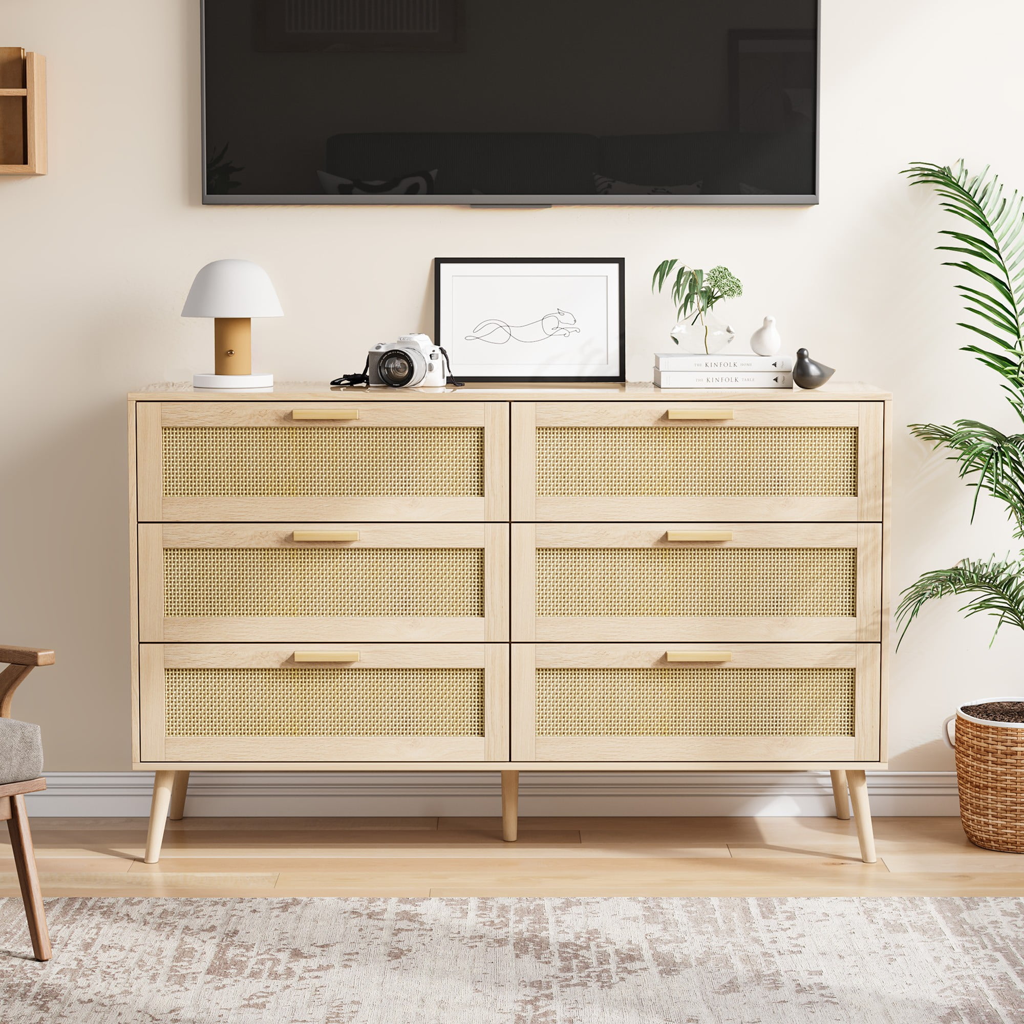 Finihen Rattan 6 Drawers Chest of Dressers, Modern 6 Drawer Dresser ...