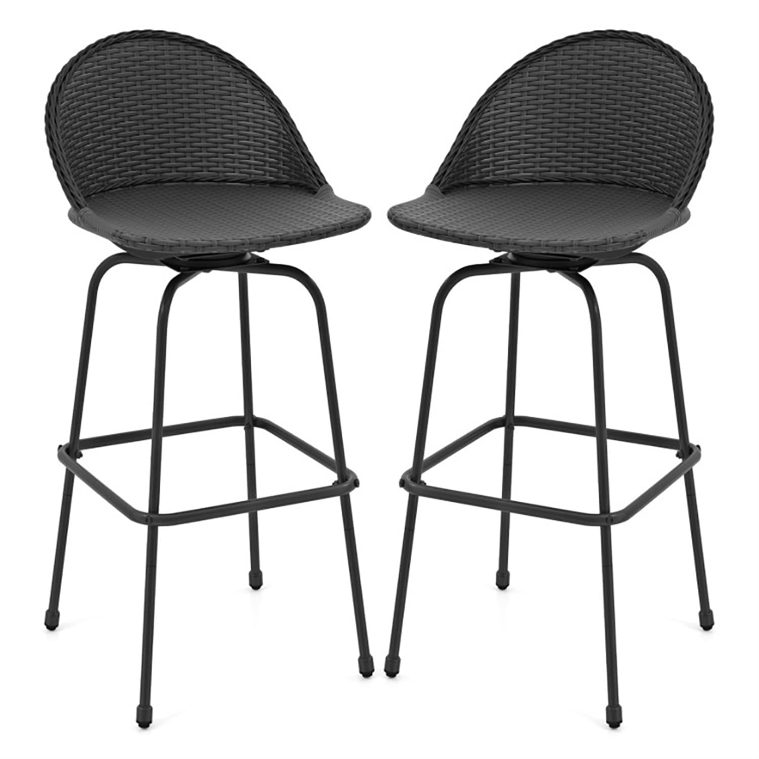 Demi Bonn Rattan Swivel Bar Stools Set of 2, Modern Counter Barstools with Curved Back, Counter Height Barstools for Bar, Kitchen and Dining Room, Black
